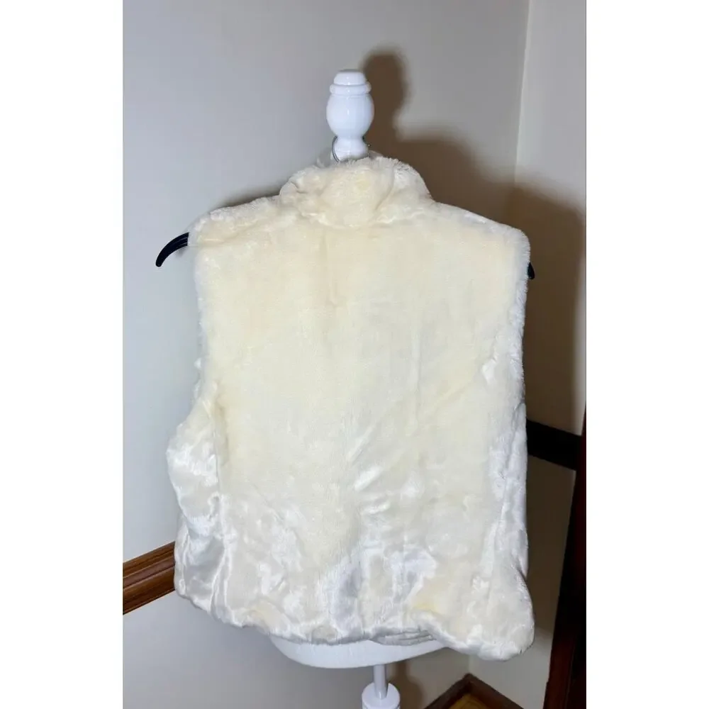 Ann Taylor LOFT Ivory Faux Fur Zip Vest Large